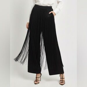 NORA ATTALAI Vintage RARE Festival Black Knit Fringe Wide Leg Palazzo Pant Large